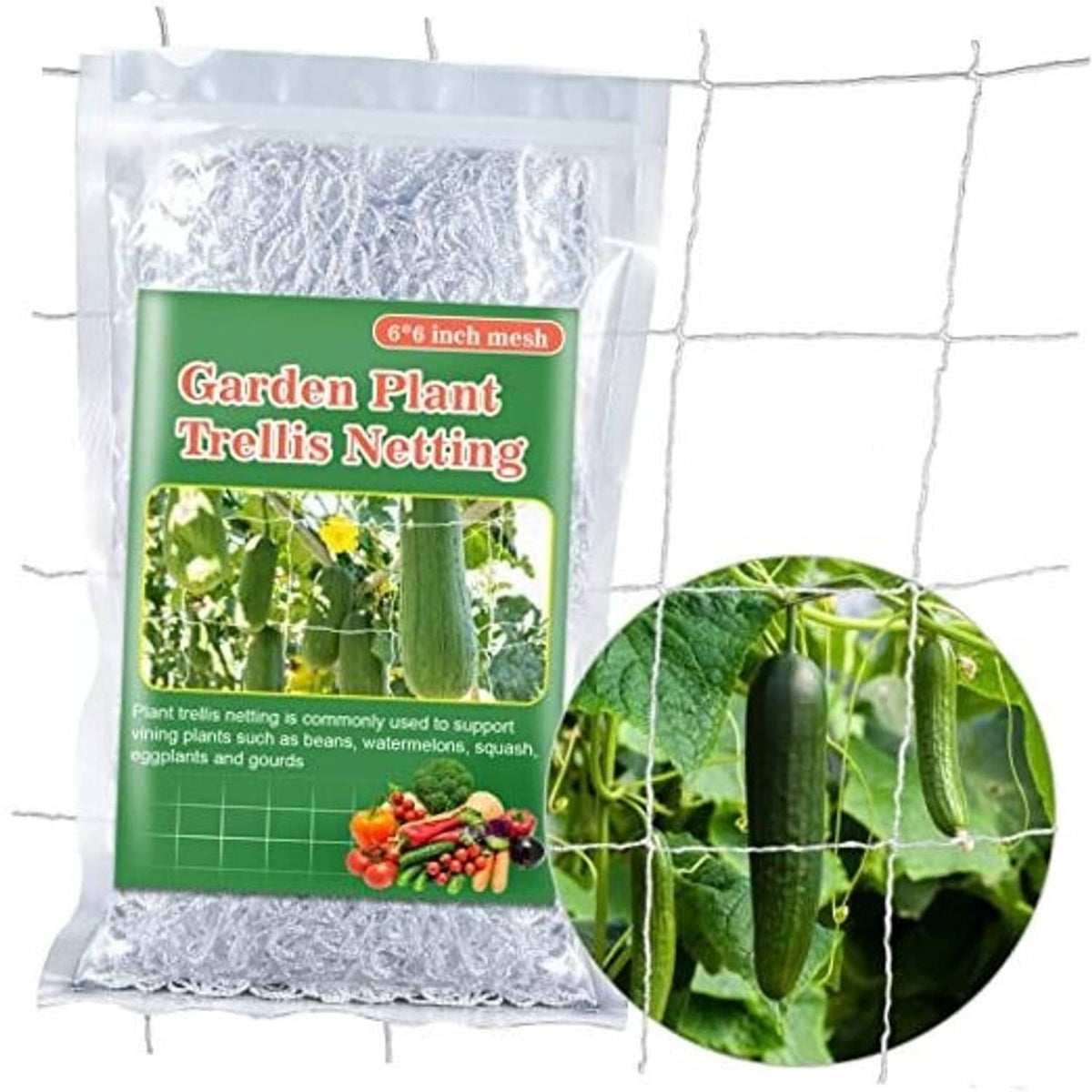 White garden plant trellis netting with square grid mesh for supporting climbing vegetables