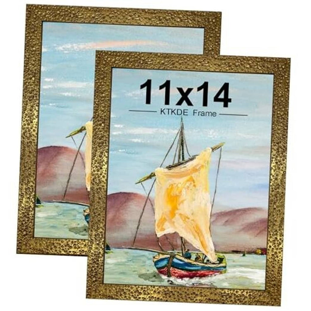 Ornate vintage gold photo frame set of 2 with nautical artwork, 11x14 size