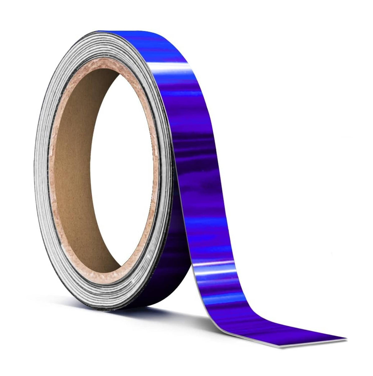 Holographic blue chrome pinstripe tape roll, metallic striped vinyl with backing