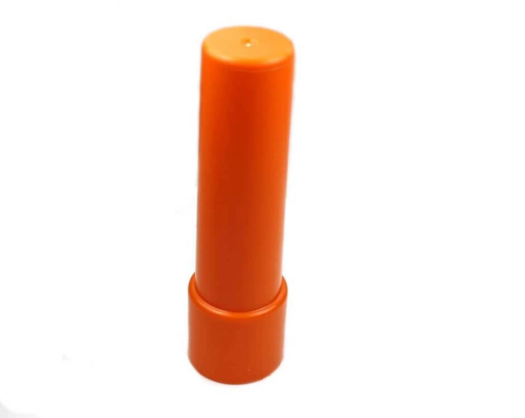 Orange mini fuel adaptor with upright stem and base collar