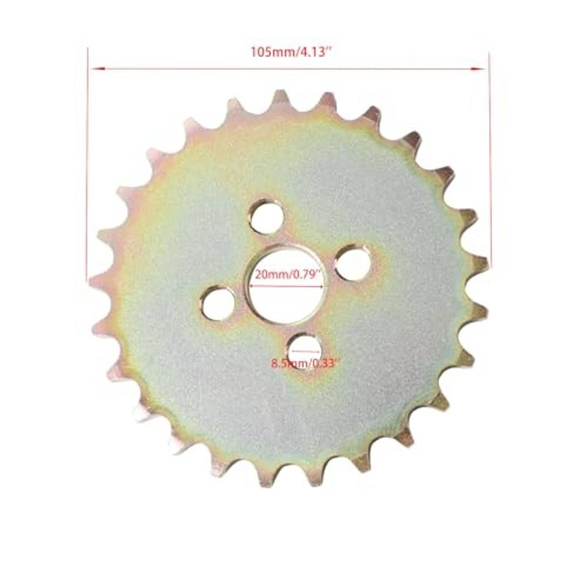 25-tooth 420 front sprocket with size markings and four mounting holes