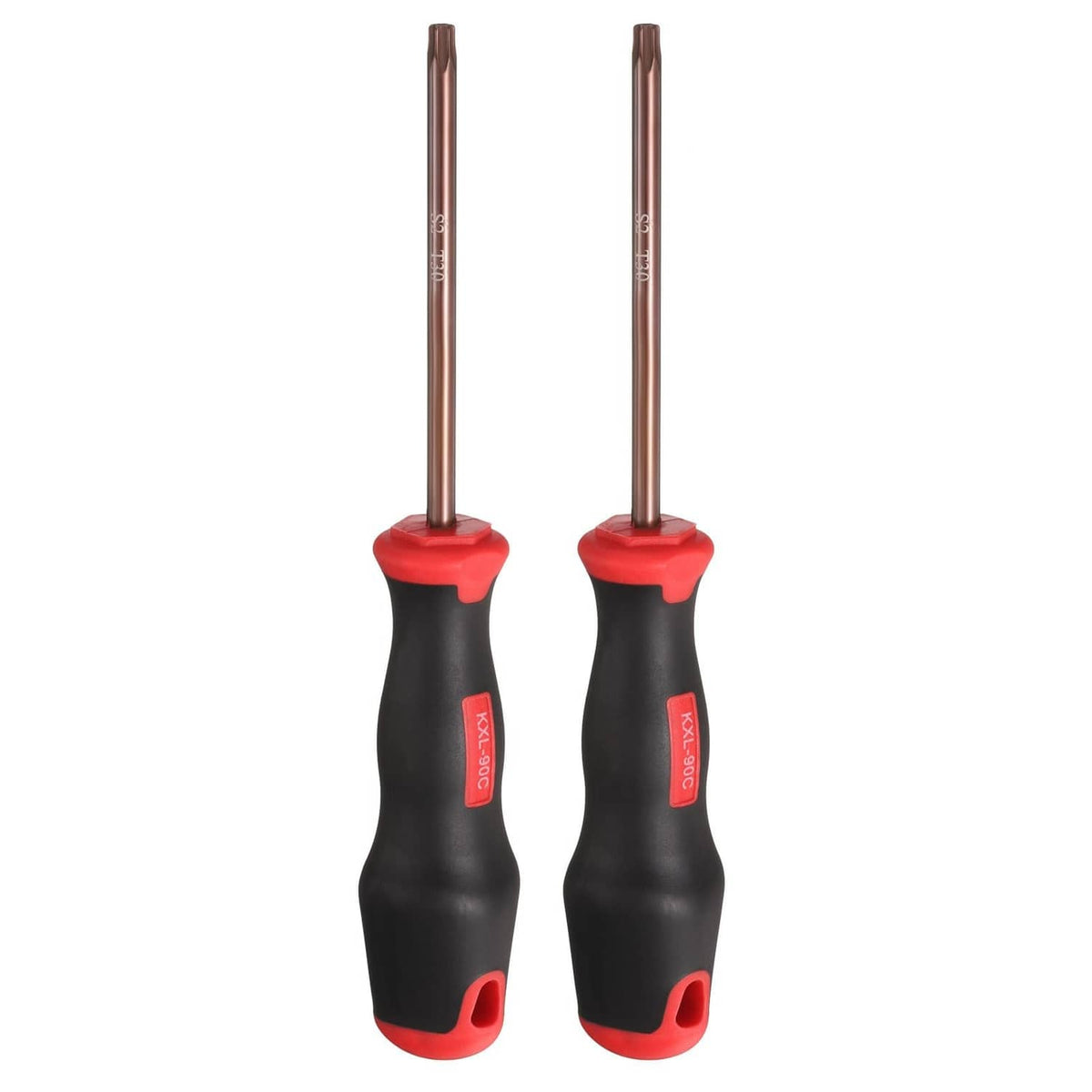 Torx T30 screwdriver set with two black-and-red ergonomic handles and brown shafts