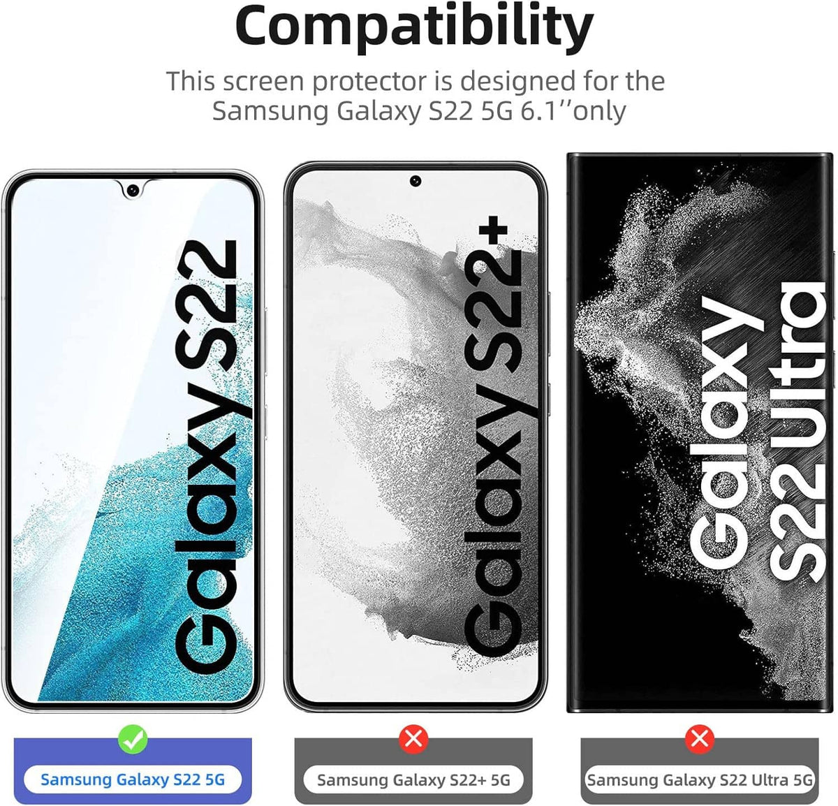3-pack compatibility screen protectors for Samsung Galaxy S22 5G models