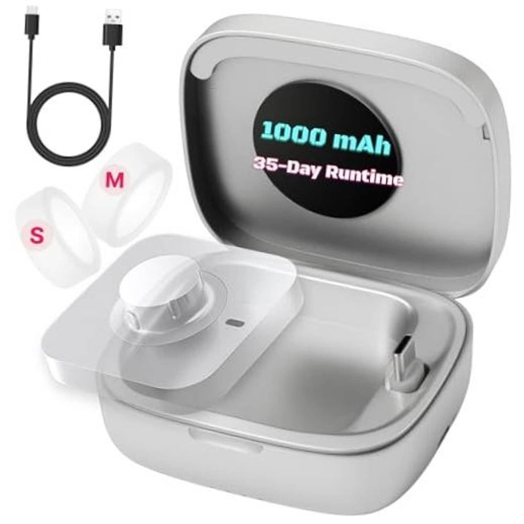 Portable wireless charging case, open with charging cradle and USB cable