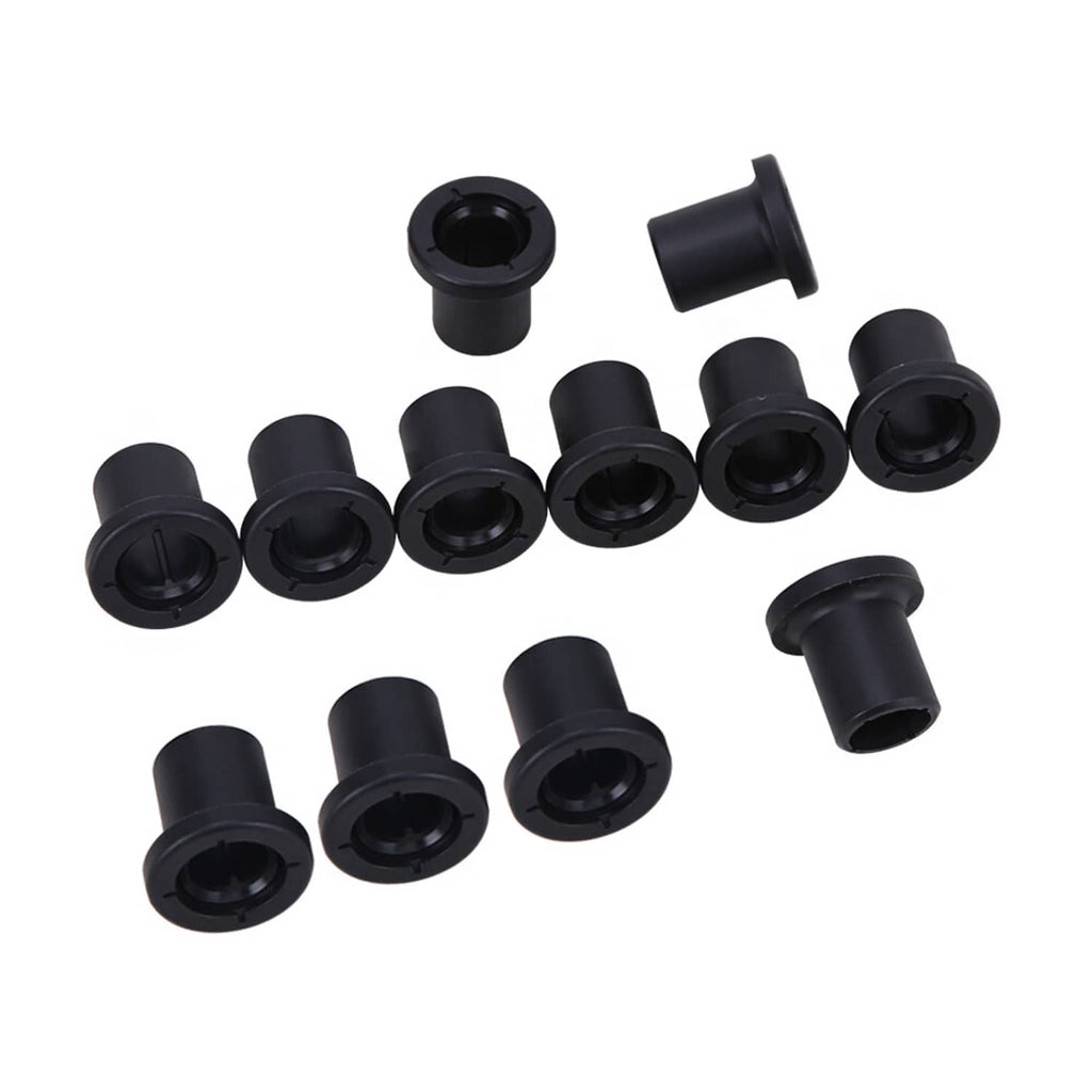A-arm bushing set with black rubber sleeves and circular inner openings, multiple pieces