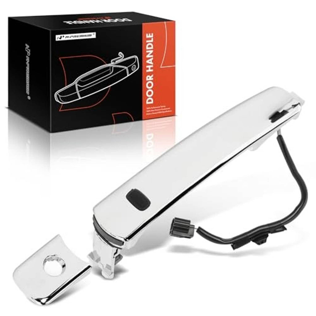 Door handle kit for front left, silver lever with chrome trim and mounting bracket