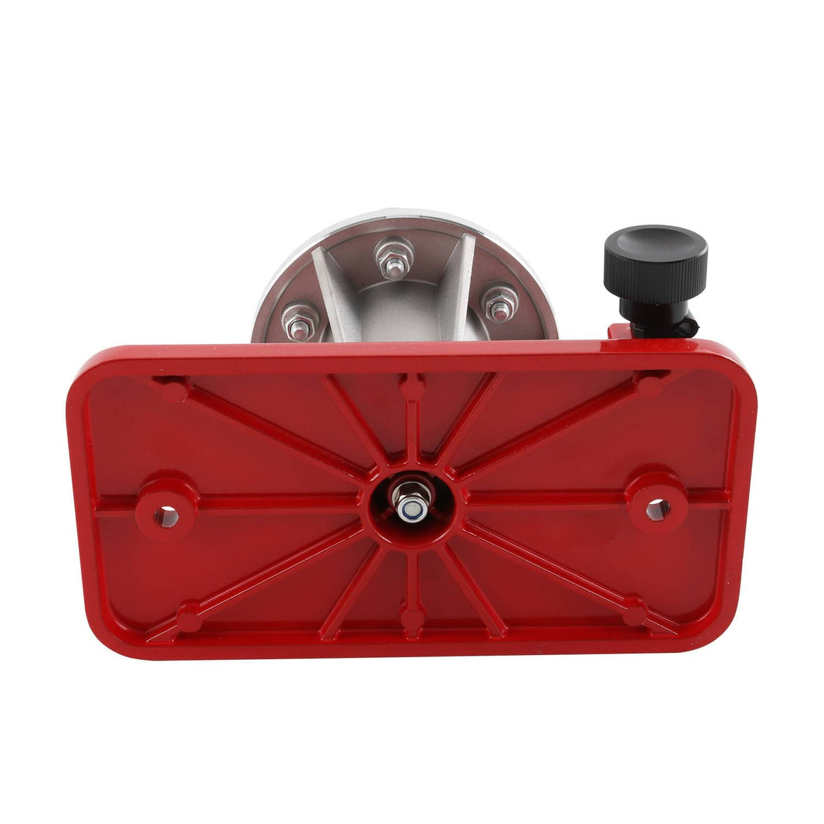 Magnetic blade balancer underside with red housing, central pivot, and black adjustment knob