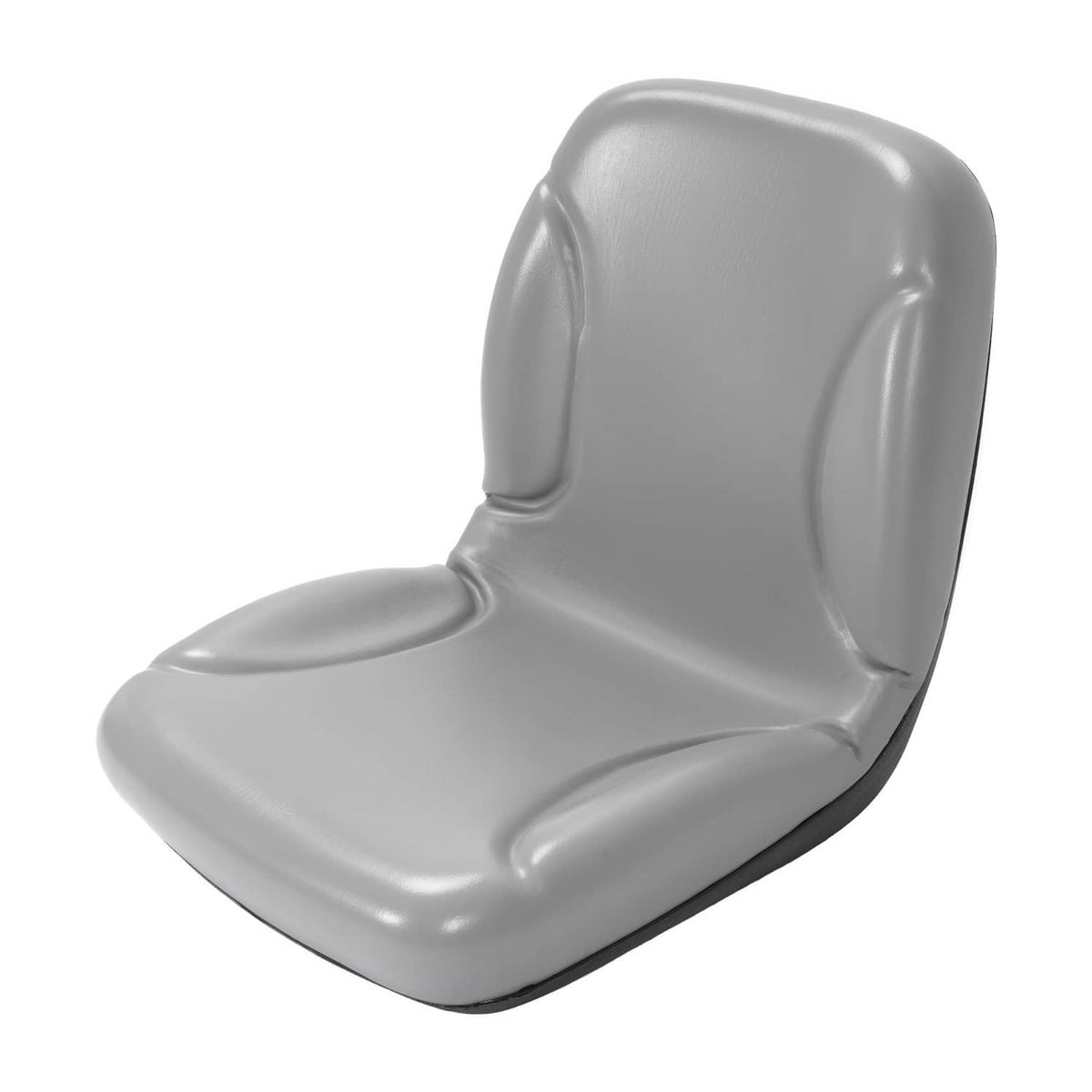 Light gray tractor seat front view with curved backrest and arm bolsters