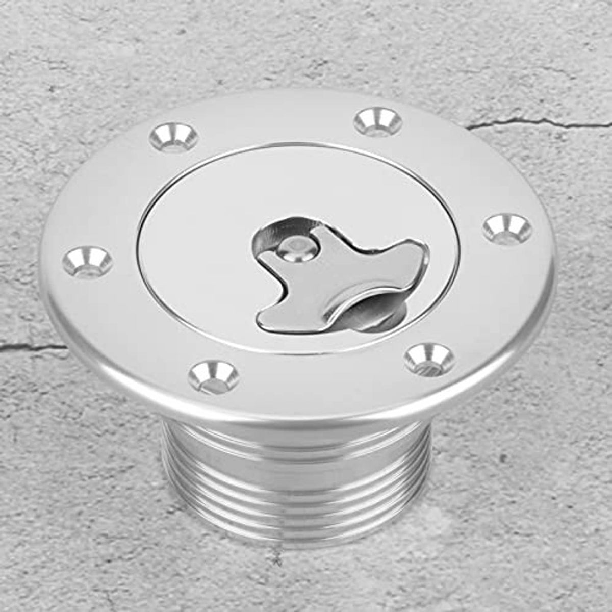 Billet aluminum fuel filler cap with center lever and multiple mounting studs, chrome finish
