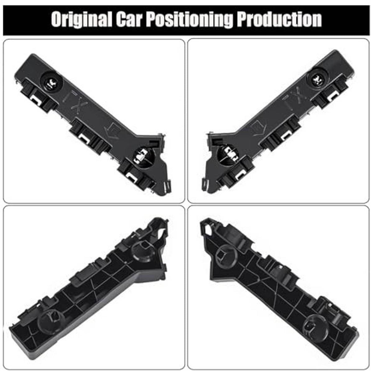 Black front bumper cover brackets with molded tabs and screw fastener openings
