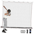 Baseball practice backstop net barrier, white mesh with red binding and low edge