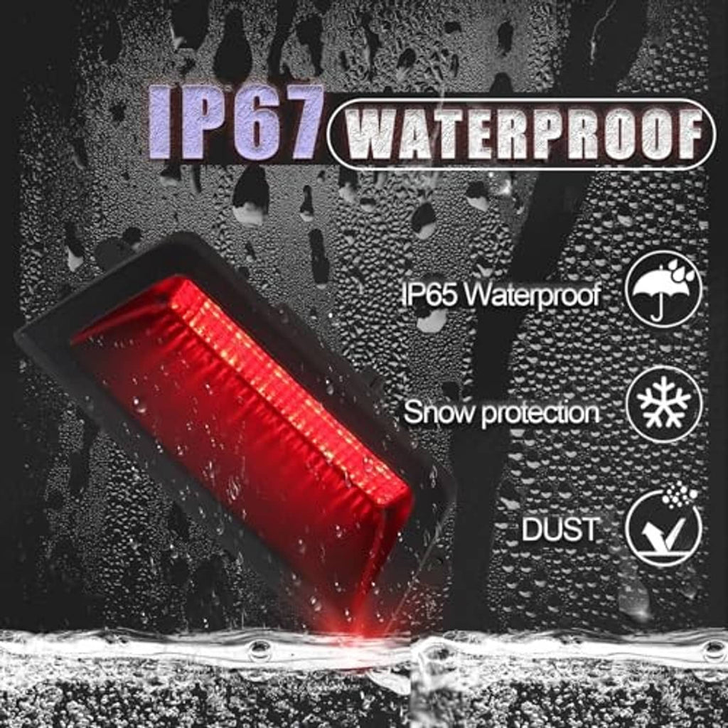 Black LED third brake light with red lens, sealed waterproof design