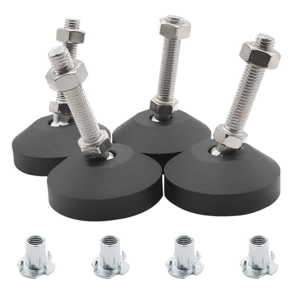 Black M10 leveling foot with anti-slip base, threaded stud, and included T-nut