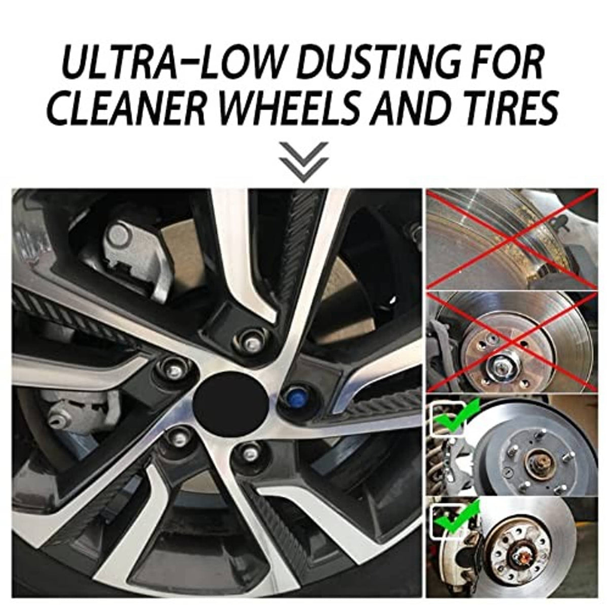 SIPAUTEC ceramic brake pads infographic: ultra-low dust for cleaner wheels and tires