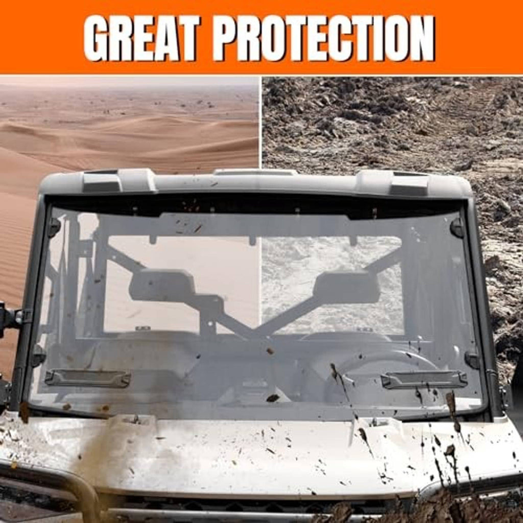 AUPOWER vented windshield with clear panel and black frame with robust side mounting