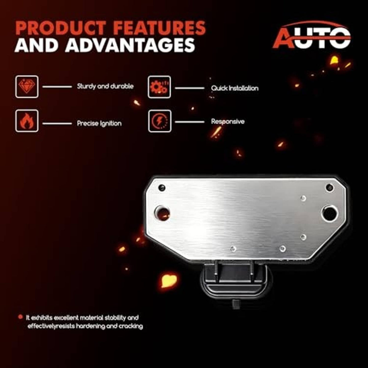 Ignition control module feature graphic with brushed metal housing and mounting holes