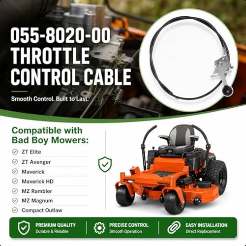 Throttle control cable assembly with black cable, lever bracket, and control knob