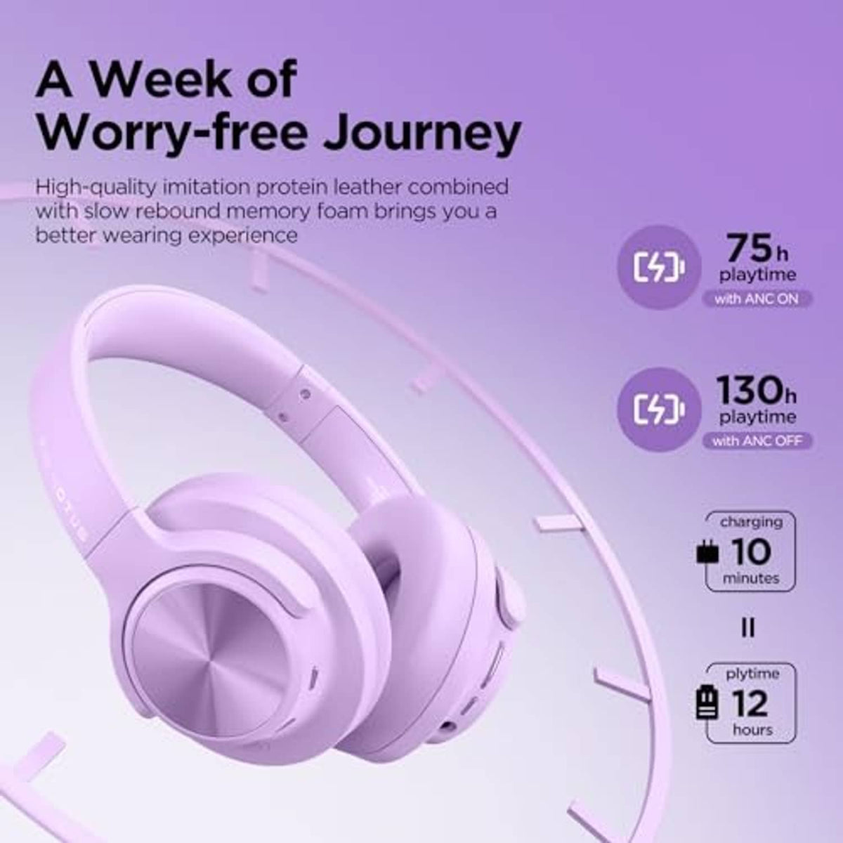 Purple over-ear wireless headphones in side profile with adjustable headband