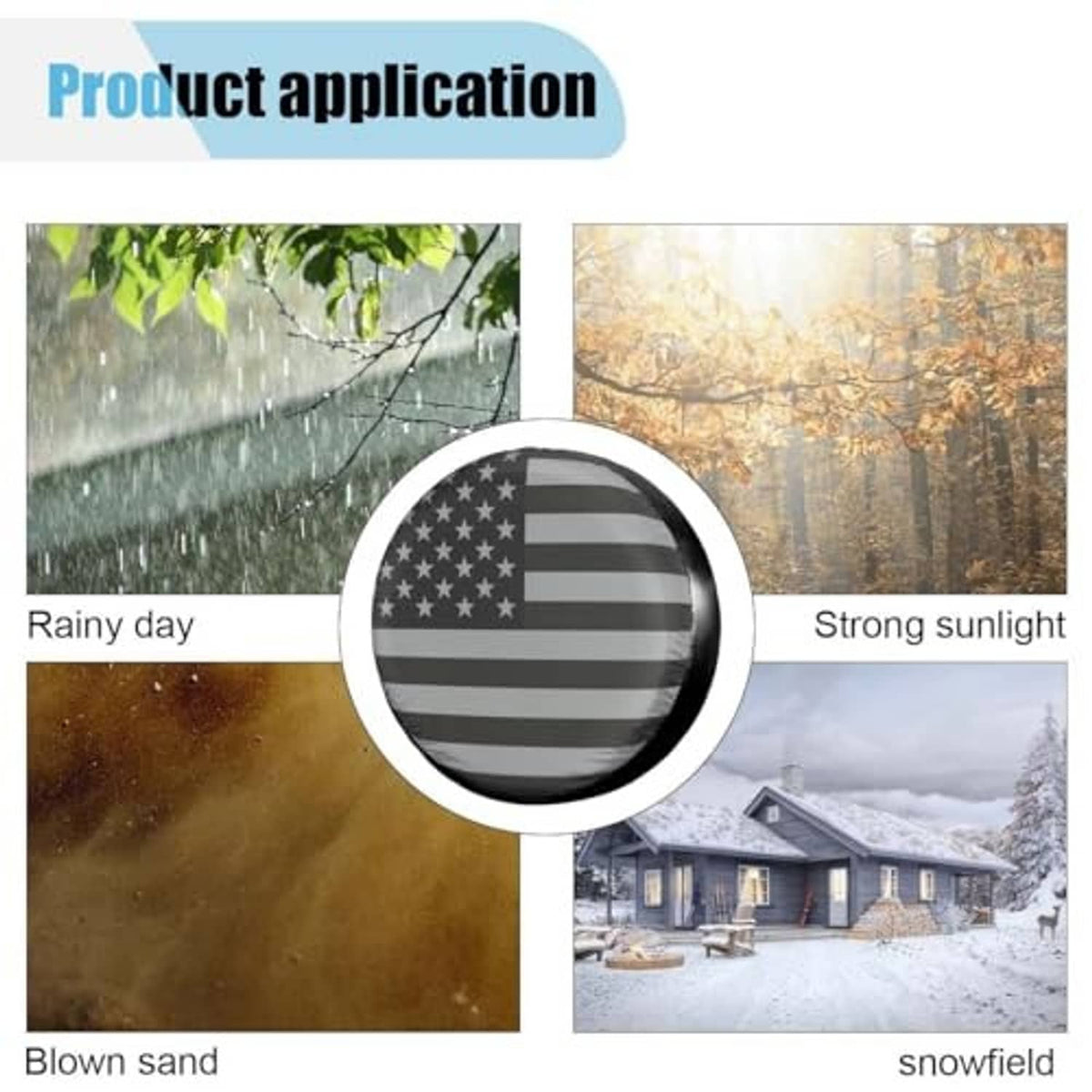 American flag spare tire cover for weather protection in rain or snow