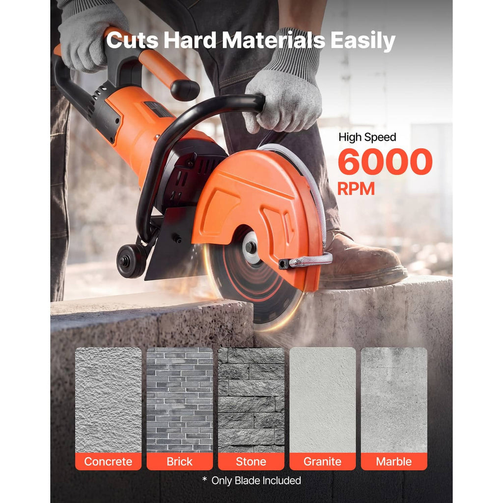 Diamond saw blade for cutting brick and stone on a power saw, with orange housing