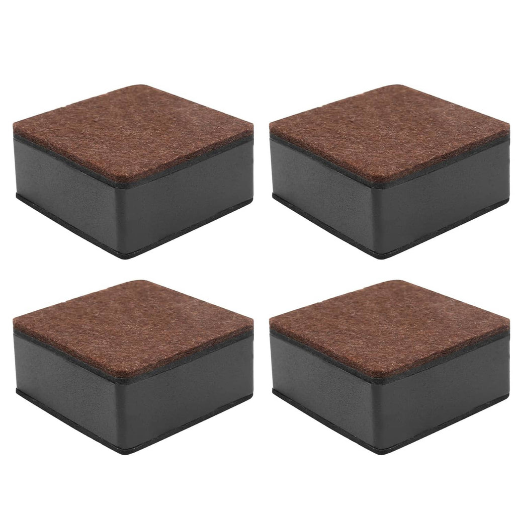 Set of 4 black self-adhesive corner pads with brown felt tops for furniture feet