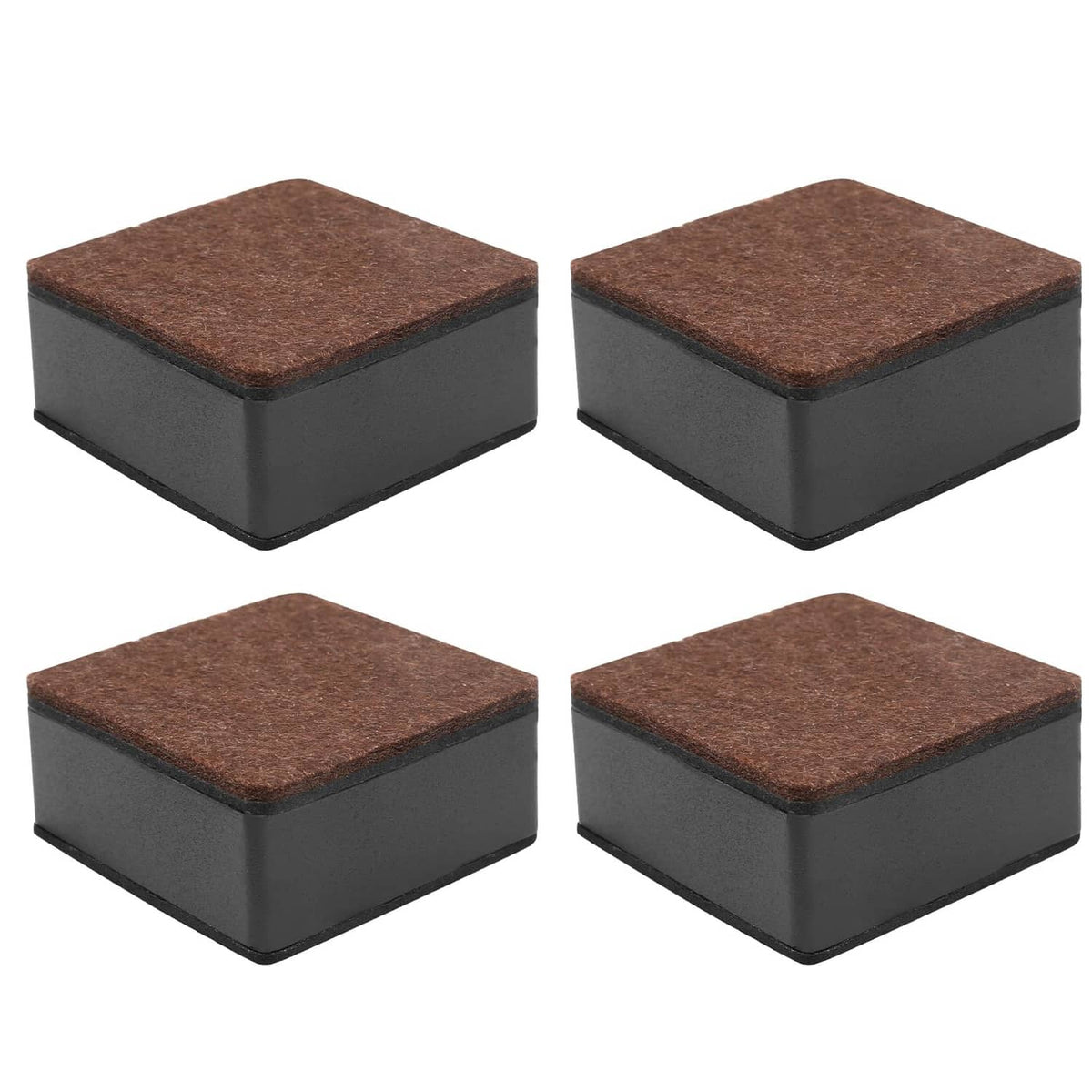 Set of 4 black self-adhesive corner pads with brown felt tops for furniture feet