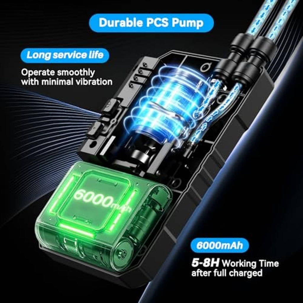 Portable misting system pump module with blue-lit motor and 6000mAh battery