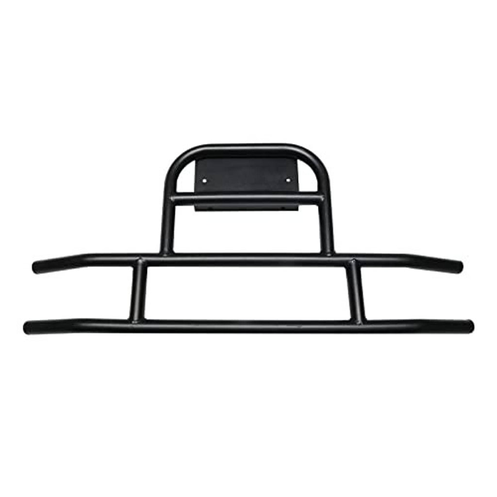 Black front bumper brush guard for golf cart, tubular frame with curved side rails.