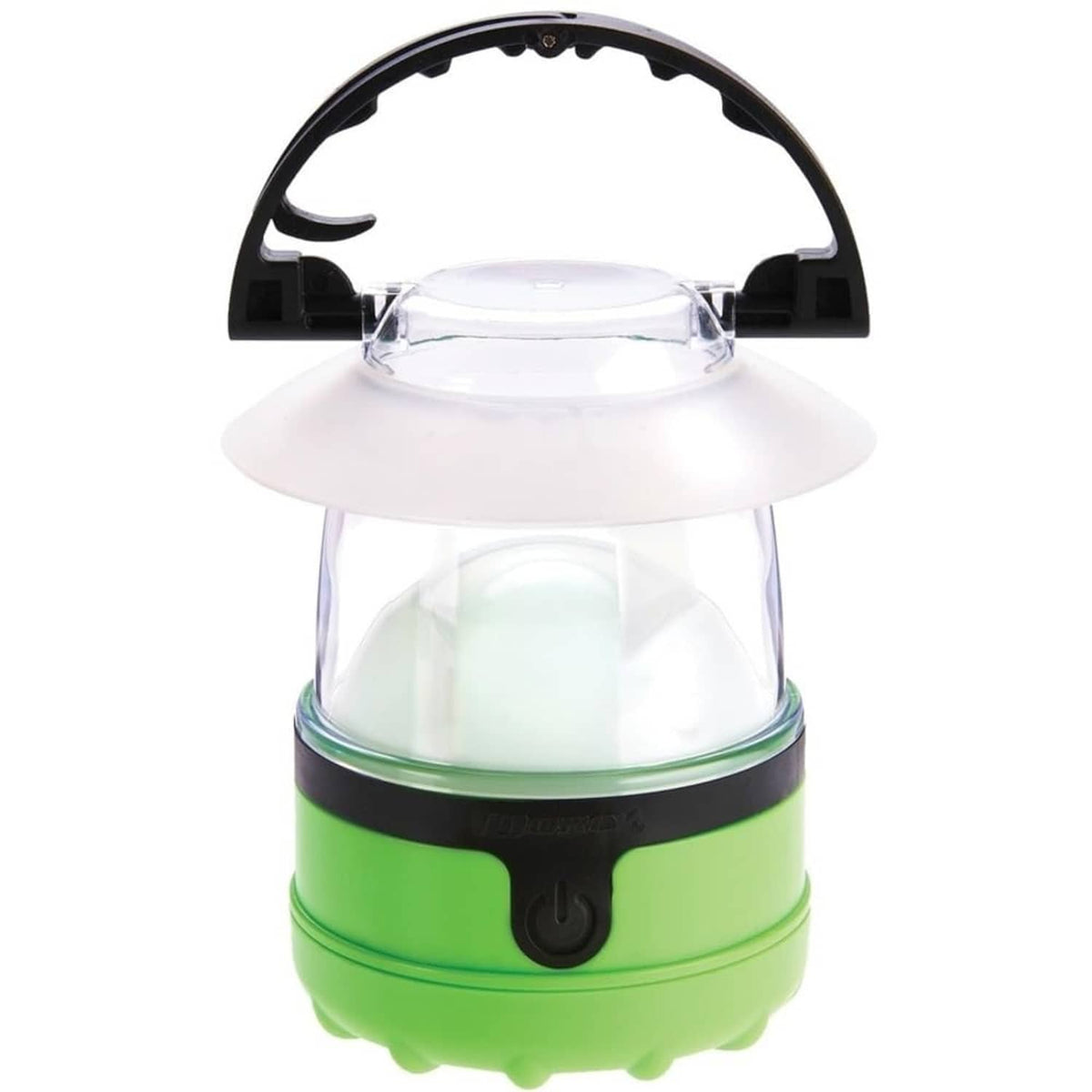Green LED mini lantern with clear top and handle, compact hanging hook style