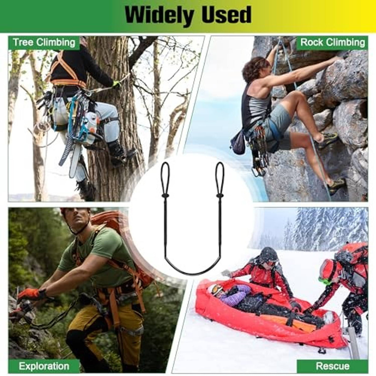 Black single-step climbing stick aider with two rope loops and curved step