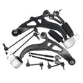 Front suspension control arm and ball joint with tie rod ends, black arms and silver hardware