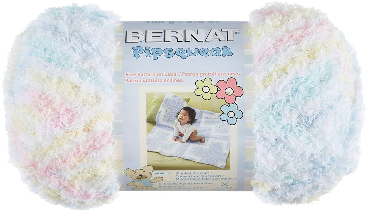Bernat Pipsqueak fuzzy baby yarn skeins, pastel blue, pink, yellow, cream (3.5 oz)