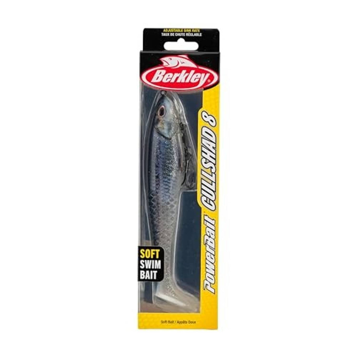 Berkley Powerbait Cullshad 8 in soft swim bait package with dark blue lure inside