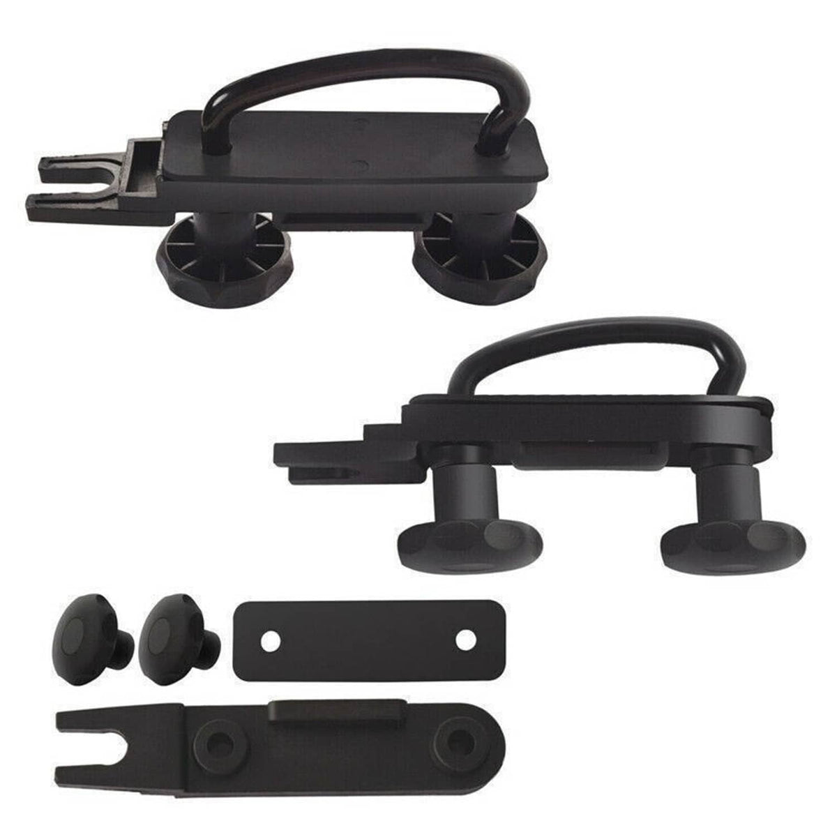 Black U-bolt roof box mounting clamp set with brackets and fasteners