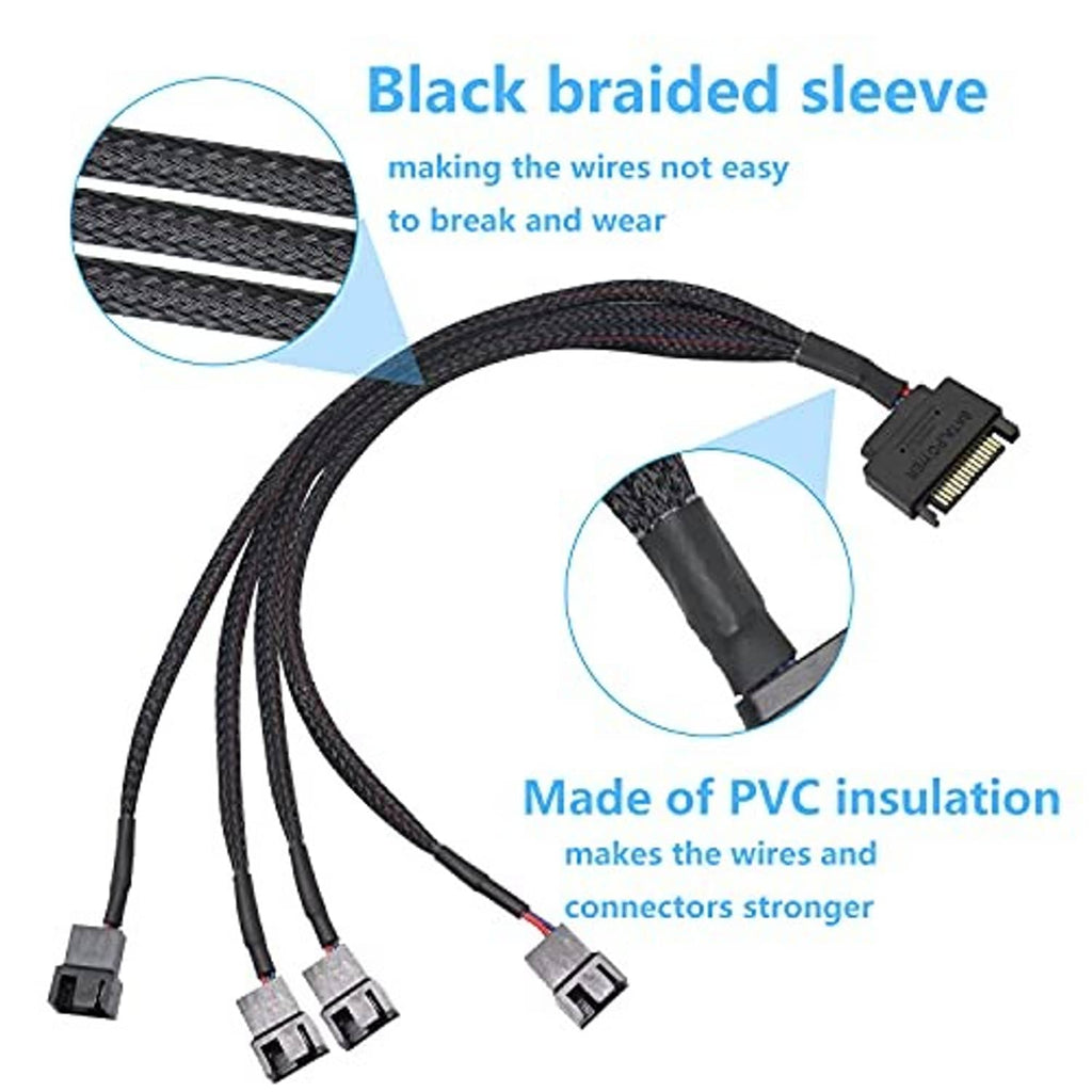 Black braided sleeve adapter cable with SATA plug and molded connector ends