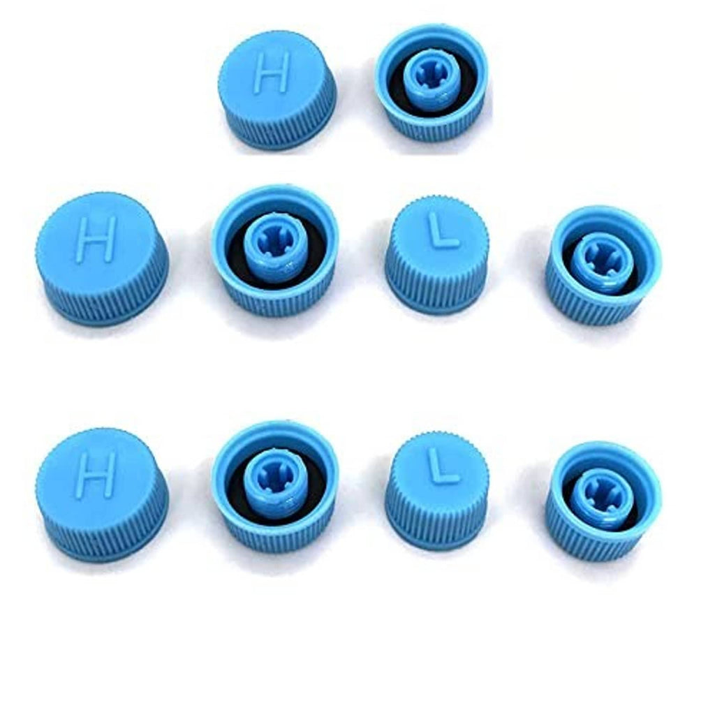 Light blue A/C valve caps, including caps marked H and L with blue inserts