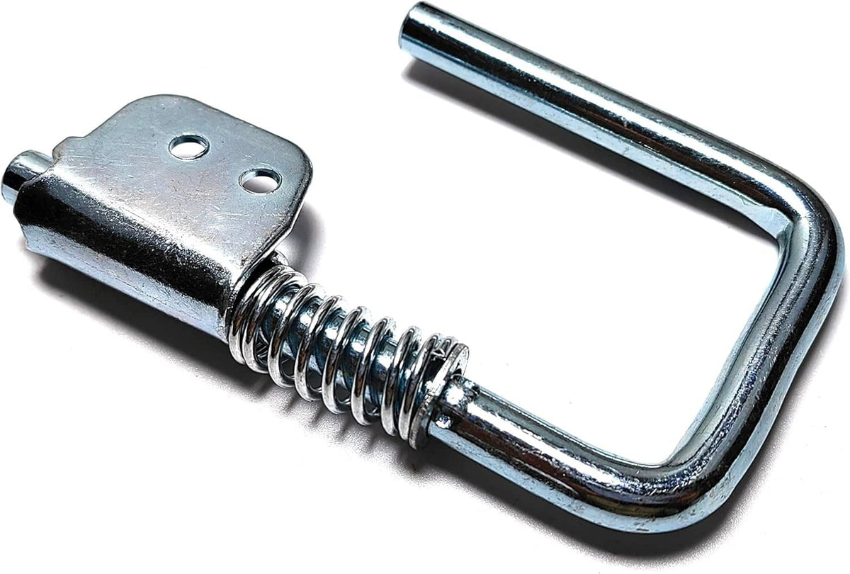 Galvanized rafter hook with spring and mounting plate, side view