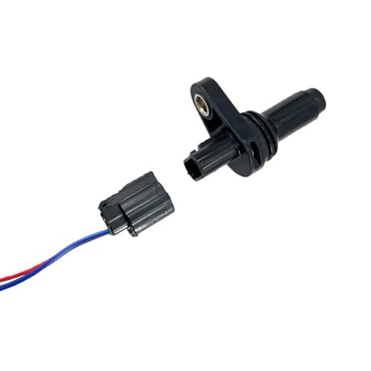 Black crankshaft position sensor with connector plug and blue/red/green wire leads