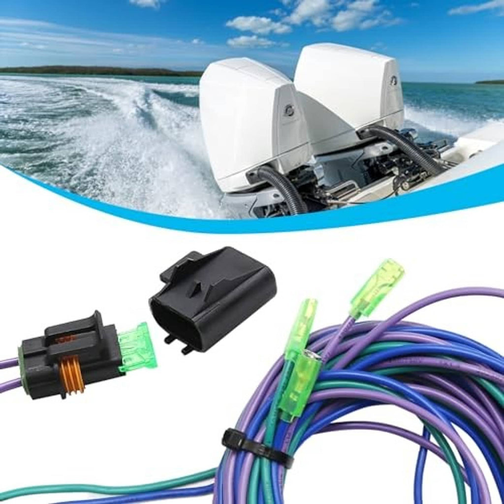 Marine wiring harness end connector with multi-color leads and bundled cable