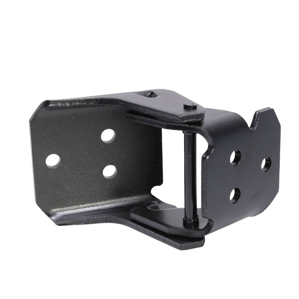 Black steel door hinge with pivot post and mounting holes, driver side upper/lower