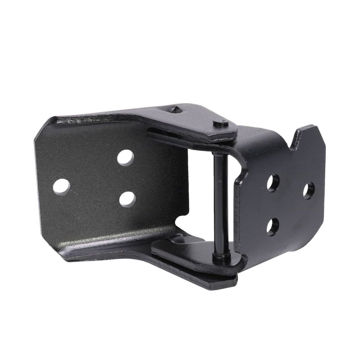 Black steel door hinge with pivot post and mounting holes, driver side upper/lower