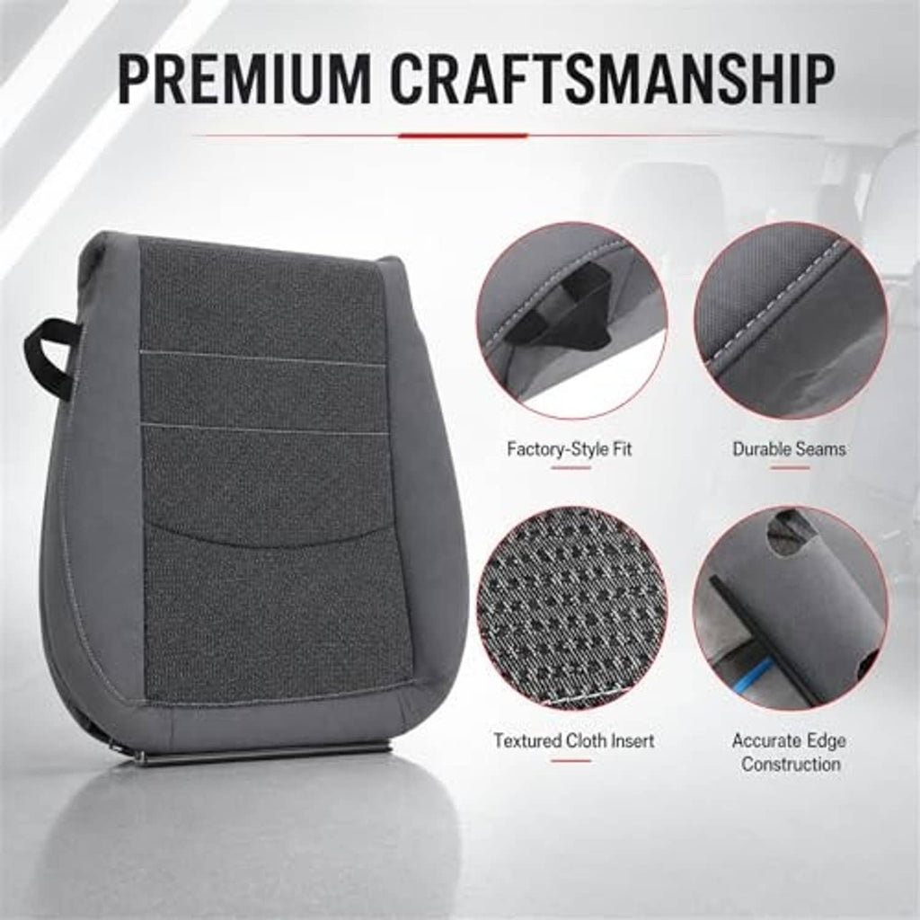Dark gray cloth seat bottom cover with textured insert and durable stitched seams.