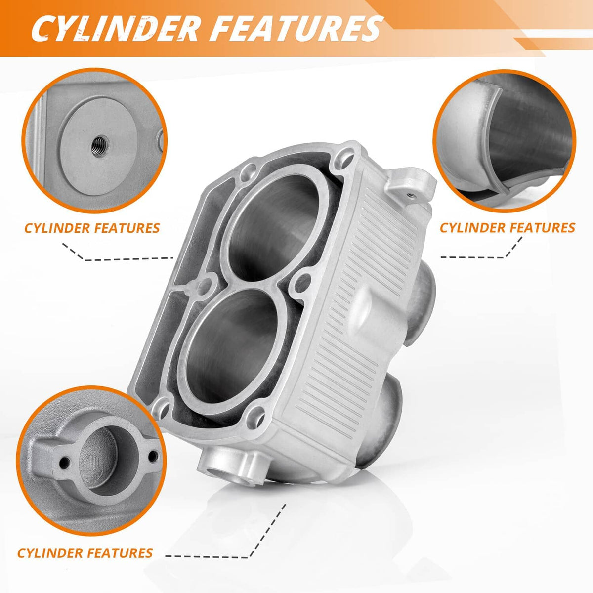 Aluminum cylinder head close-up showing intake port and mounting holes