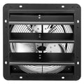 Wall-mount shutter exhaust fan, black steel frame with exposed motor and blades