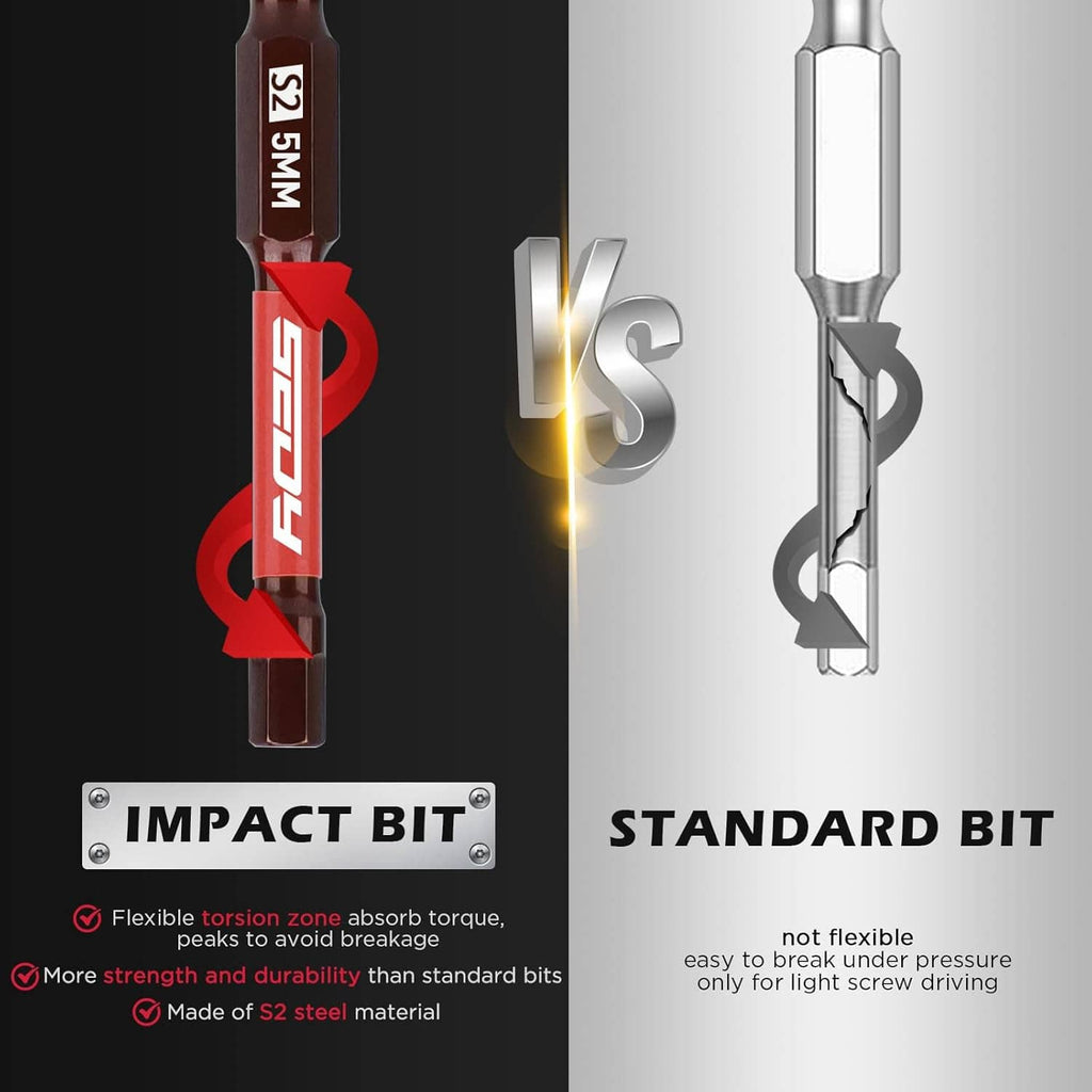 Hex impact screwdriver bit with grooved tip and 1/4in hex shank