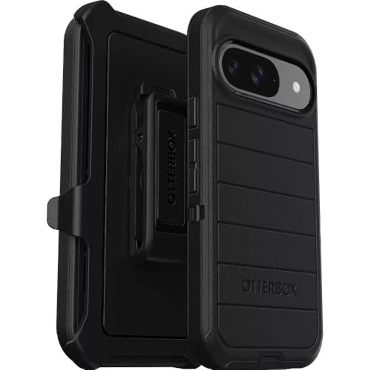 Black Defender series phone case with textured grip and accessory strap