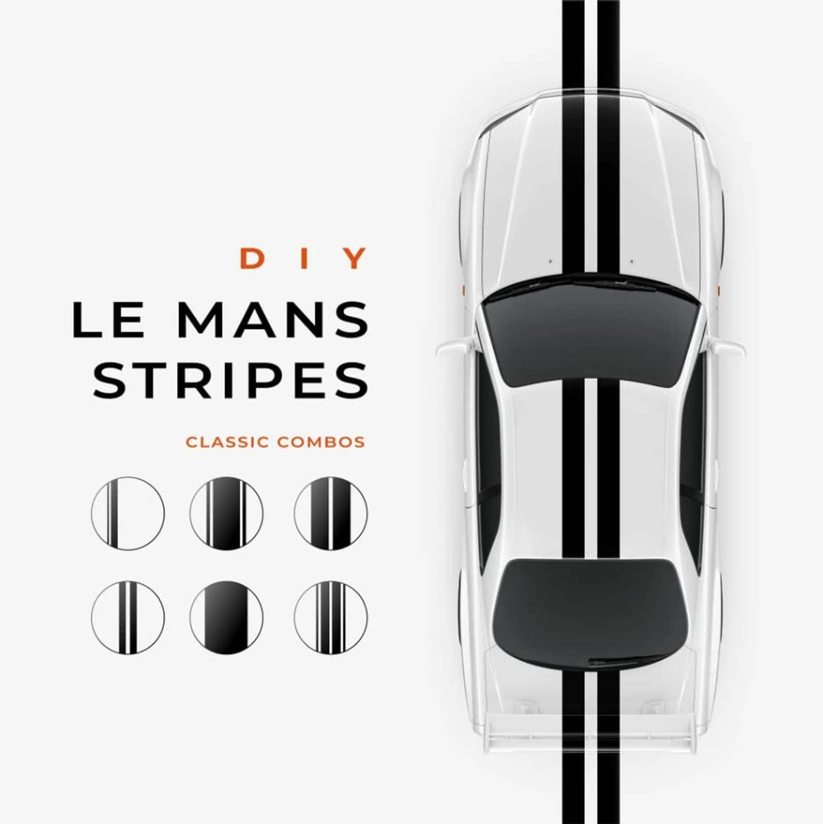 Matte black vinyl stripe decal on a car hood with thin center stripe line