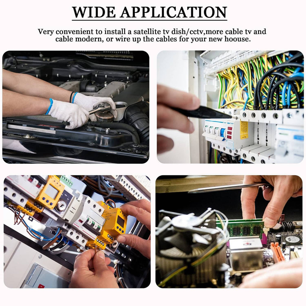 Hand installing RG cable connections in TV and network wiring panels