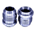 Male AN flare weld-on bung fitting, CNC-machined mild steel, polished silver with threads
