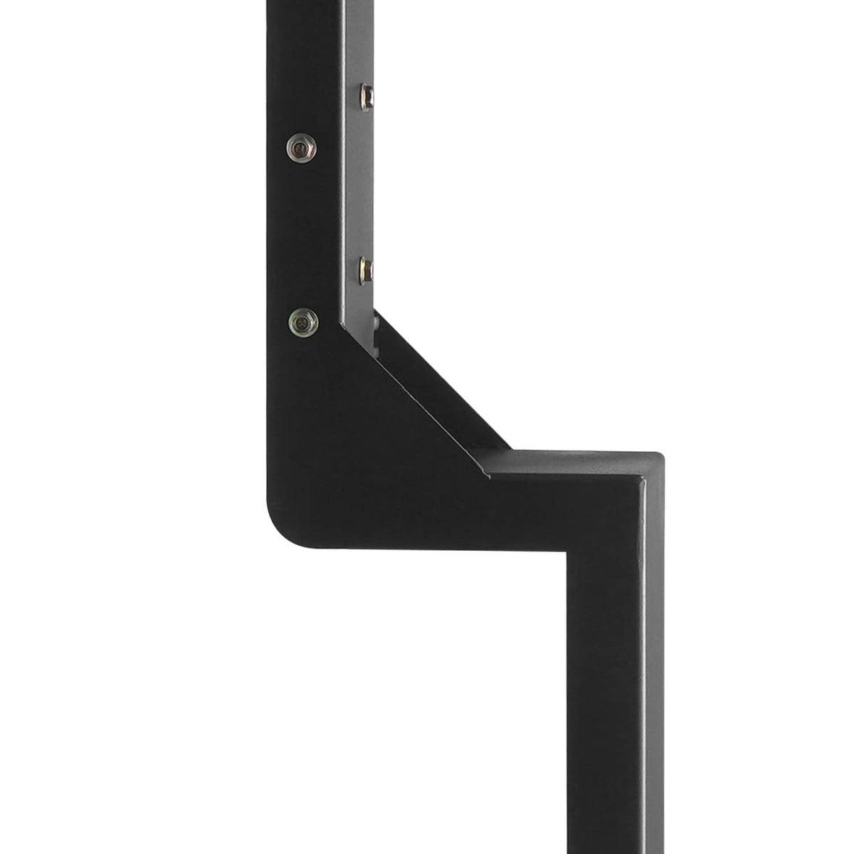 Black U-shaped steel fence post anchor bracket with bolt holes and pointed spike